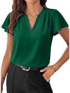 Women's T Shirts Dark Green Polyester V Neck Classic Dress Summer Comfort Soft